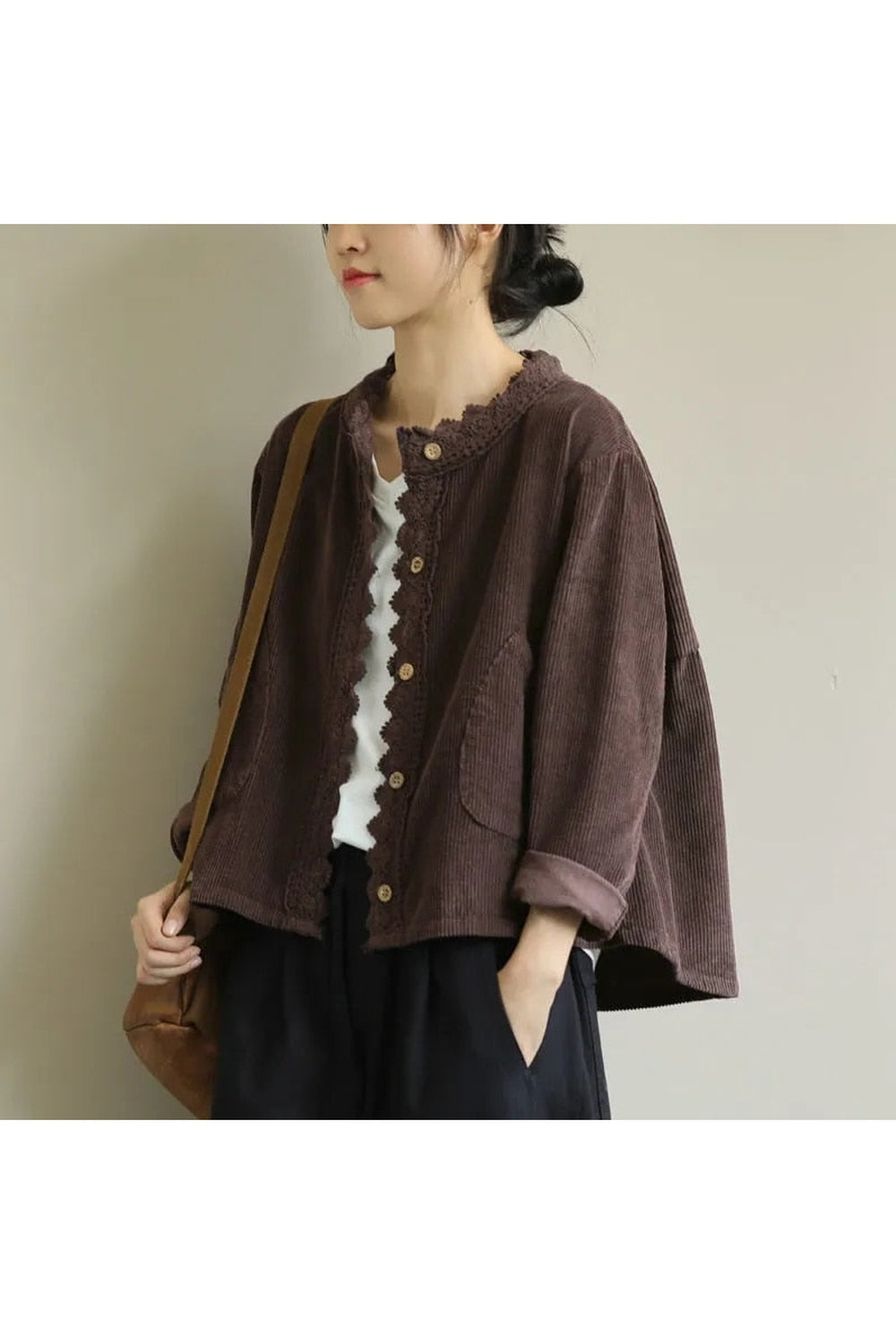 Vintage Corduroy Lace All-match Jacket cottagecoreclothes