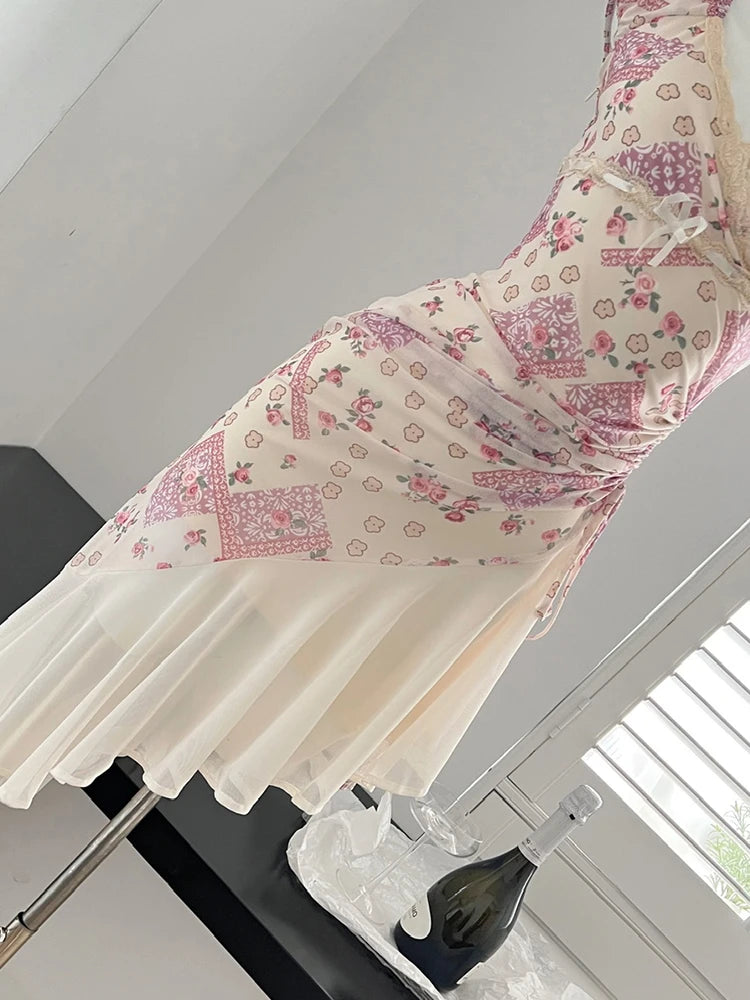 Fairycore Asymmetrical Floral Wrap Dress