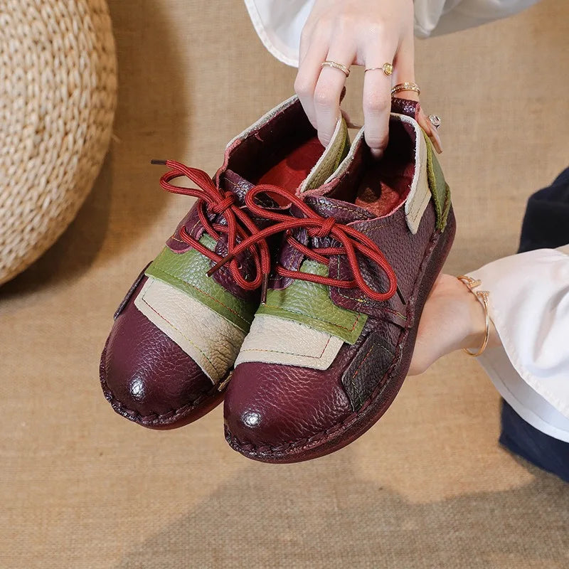 Goblincore Patchwork Leather Lace-Up Flat Shoe