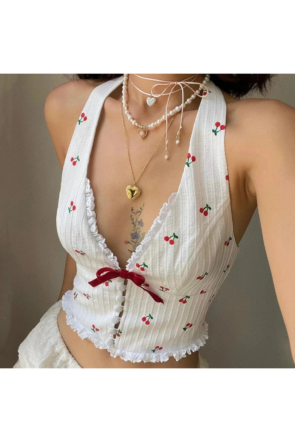 Cherry Blossom Lace-Up Halter Top