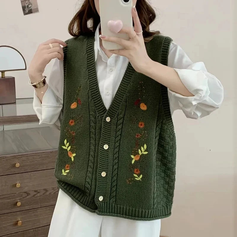 Cottagecore Autumn Harvest Embroidered Knit Vest