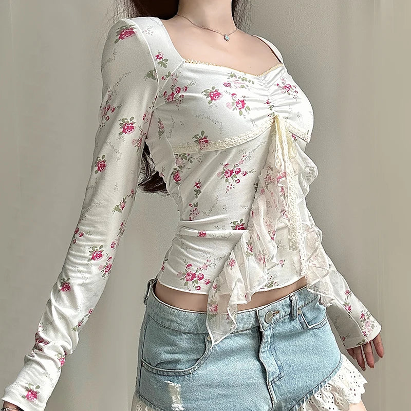 Vintage Rose Print Sweetheart Top