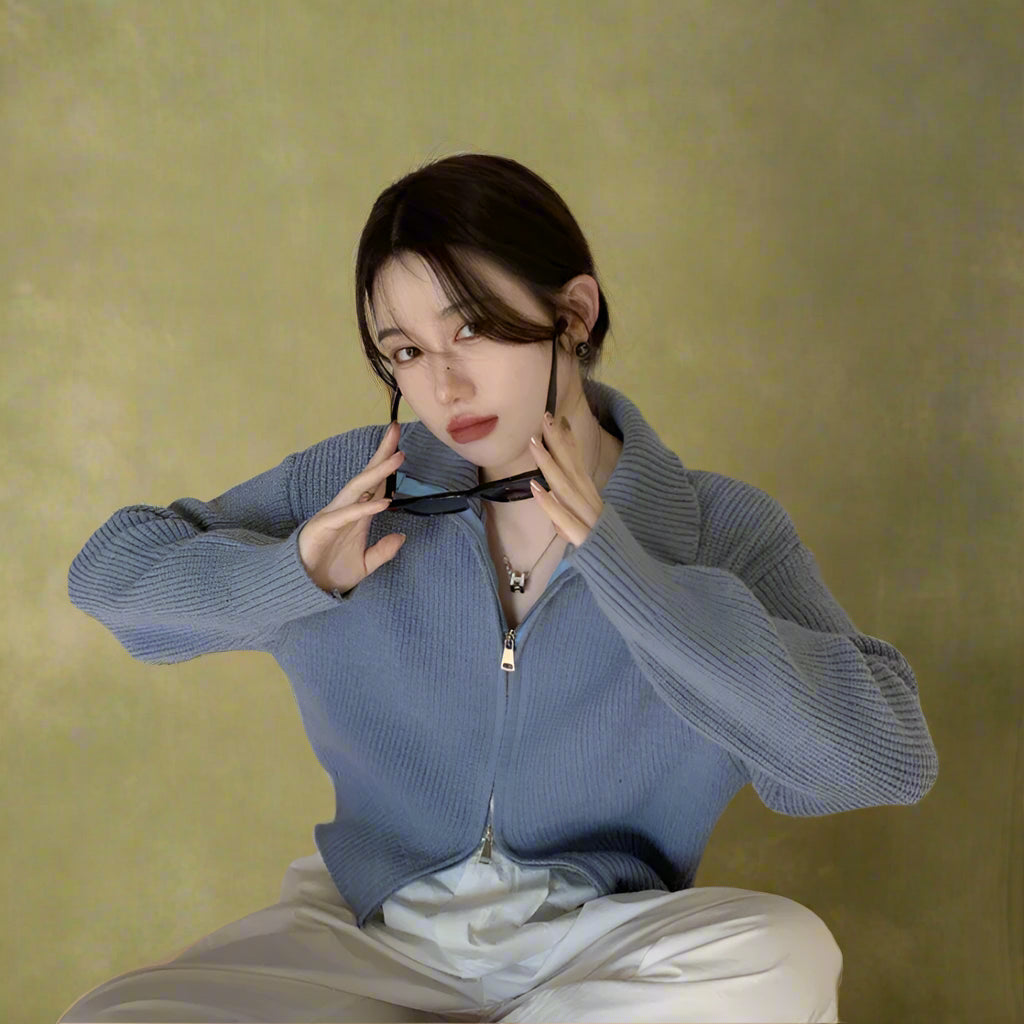 Retro Cozy Zip-Up Knit Sweater cottagecoreclothes