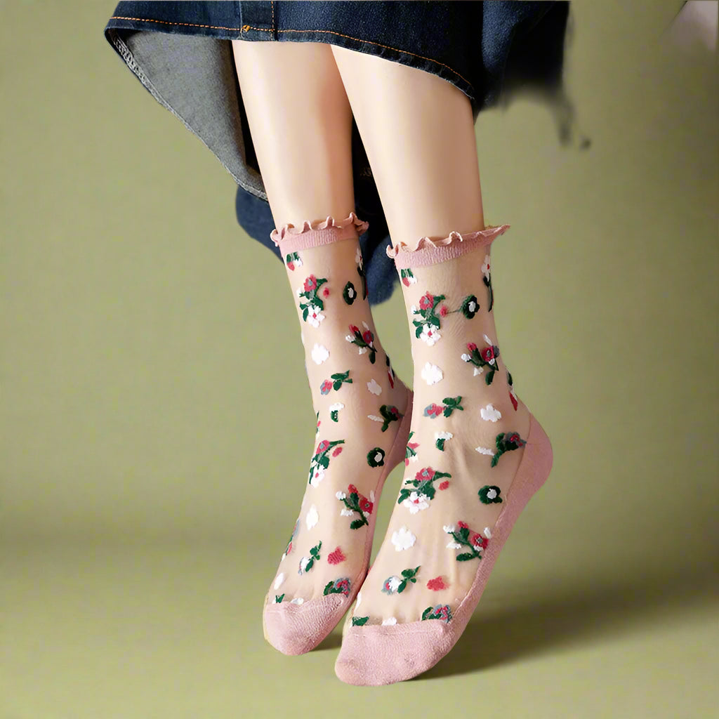 Cottagecore Sheer Floral Garden Socks cottagecoreclothes