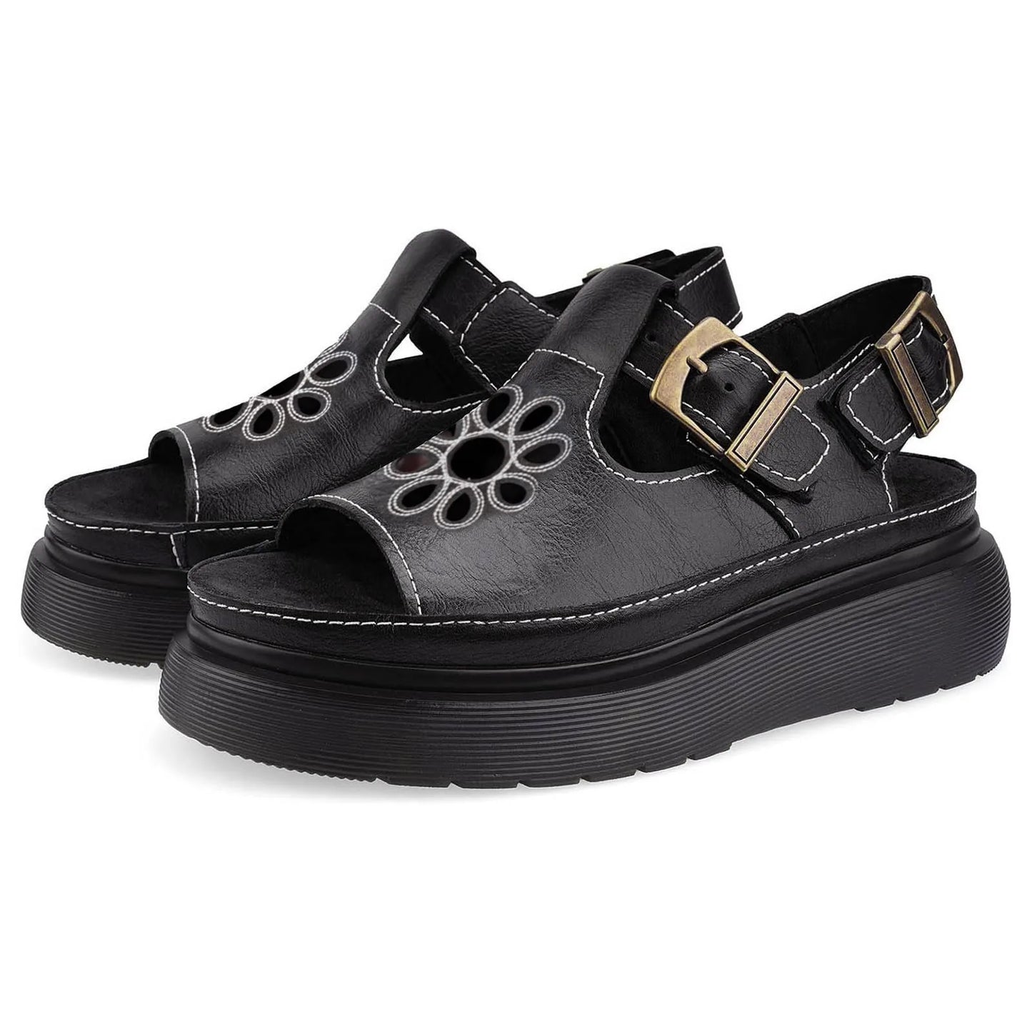 Goblincore Embroidered Daisy Platform Sandals