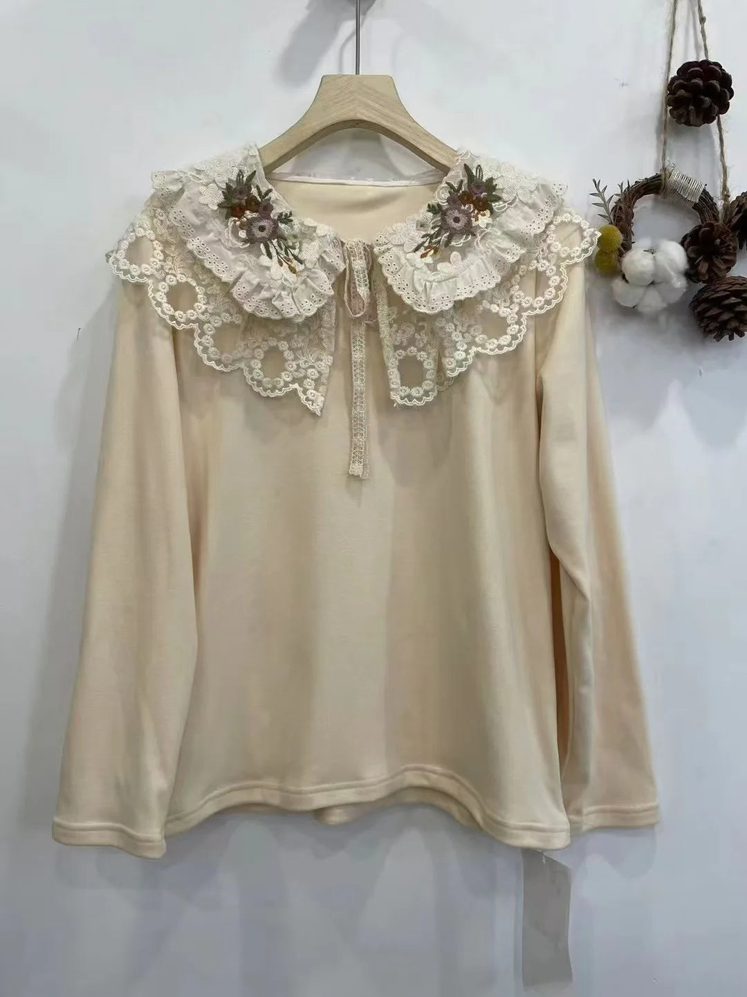 Mori Girl Embroidered Ruffled Collar Blouse