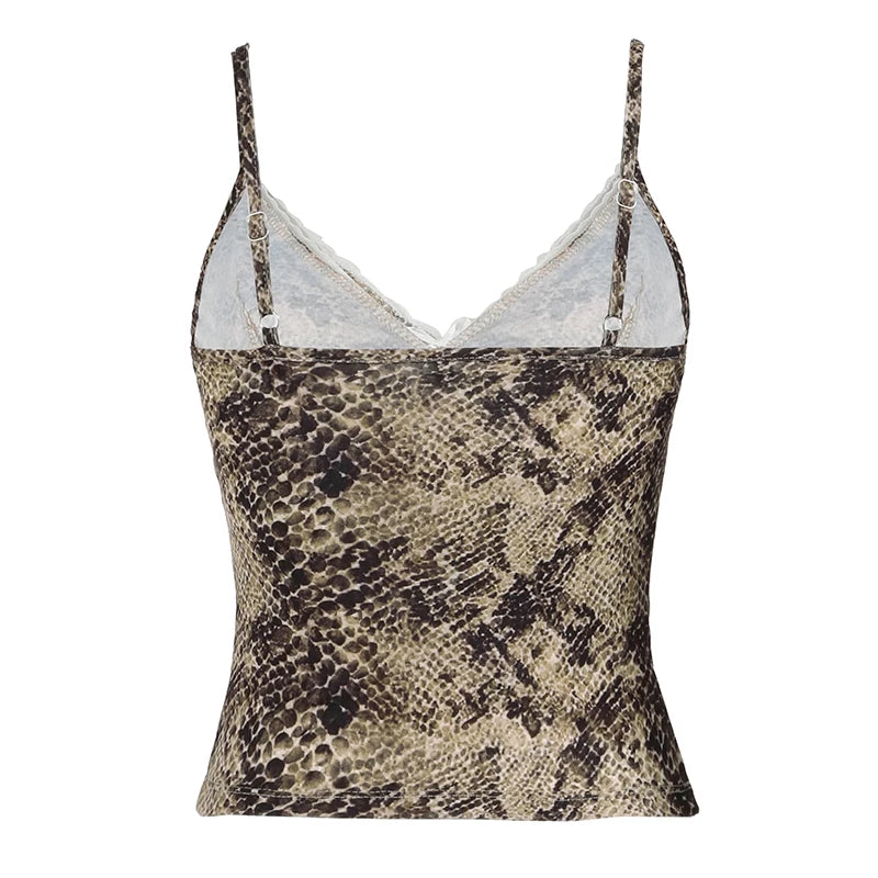 Vintage Reptile Lace Detail Tank Top