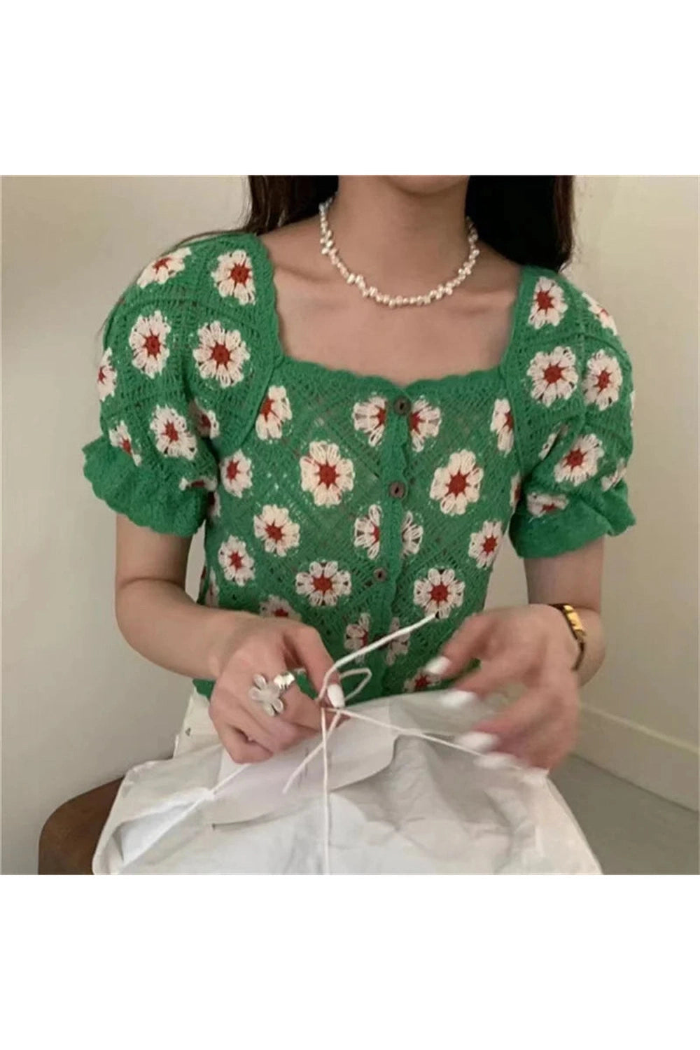 Flower Crochet Crop Fall Cardigan cottagecoreclothes