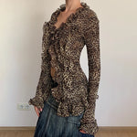 Vintage Leopard Ruffle Front Blouse