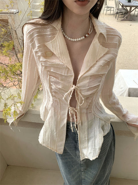 Fairycore Lace Up Long Sleeve Spring Blouse