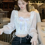 Fairycore Lace-Up Puff Sleeve Corset Top