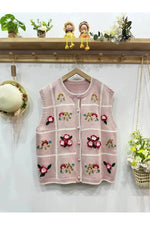 Mori Girl Floral Grid Knit Cardigan