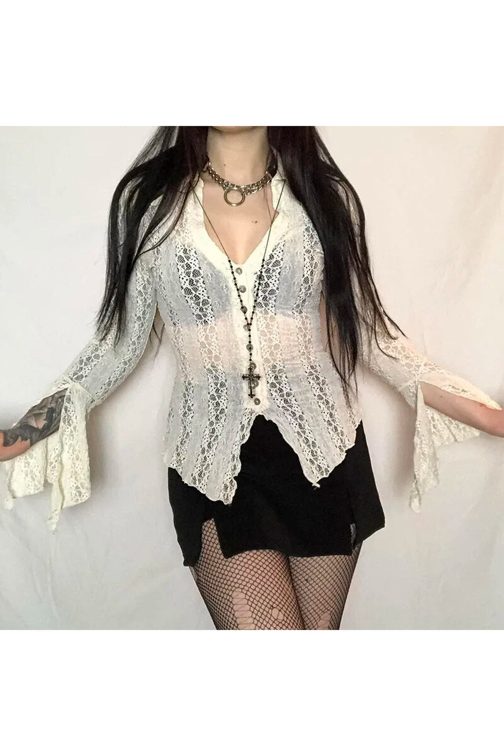 Fairy core Lace Flare Sleeve Blouse cottagecoreclothes