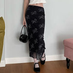 Dark Cottagecore Floral Print Velvet Skirt