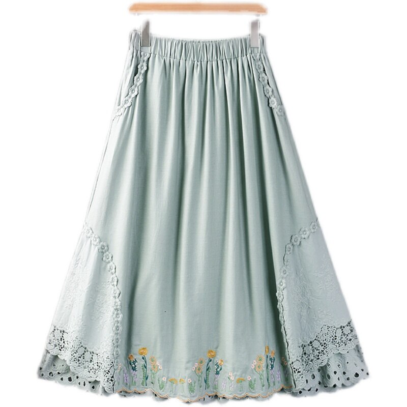 Embroidery Linen Elastic Skirt