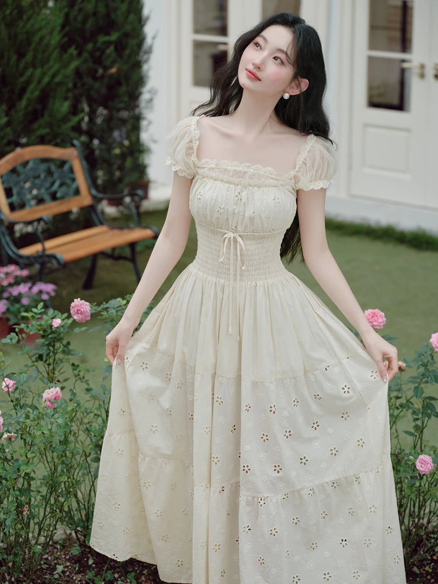 Prairie Cream Eyelet Puff Sleeve Midi Dress
