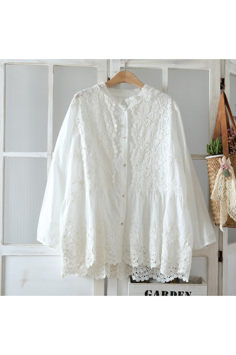 Victorian Lace Embroidery Linen Blouse