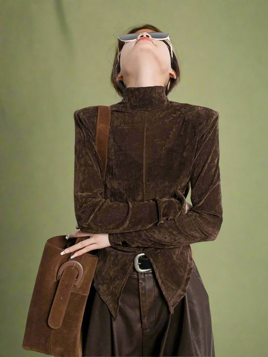 Retro Asymmetrical Velvet Long Sleeve Top cottagecoreclothes