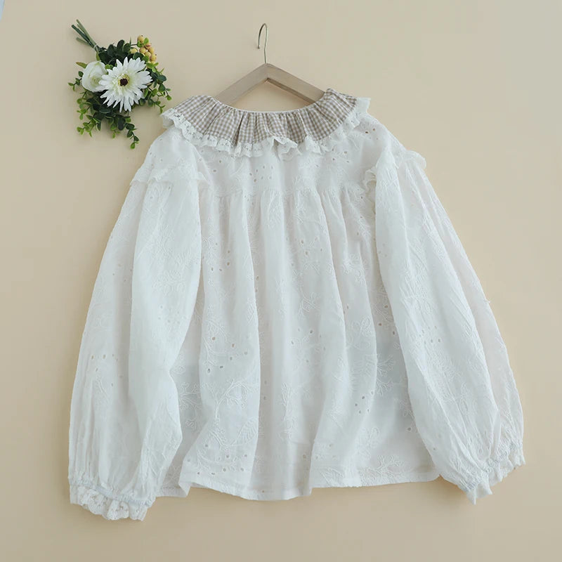 Mori Girl Floral Pocket Lace Shirt