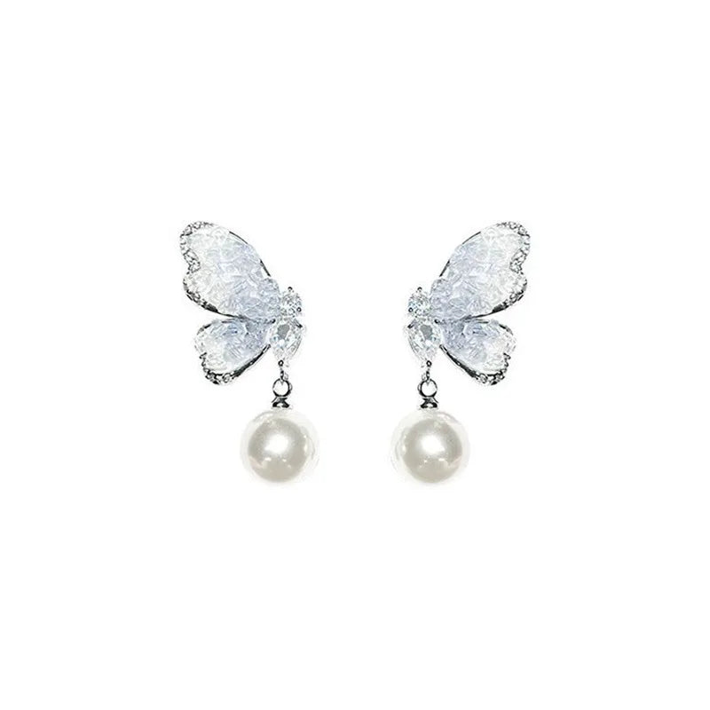 Ethereal Crystal Butterfly & Pearl Drop Earring