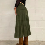 Goblincore Tiered Forest Green Skirt