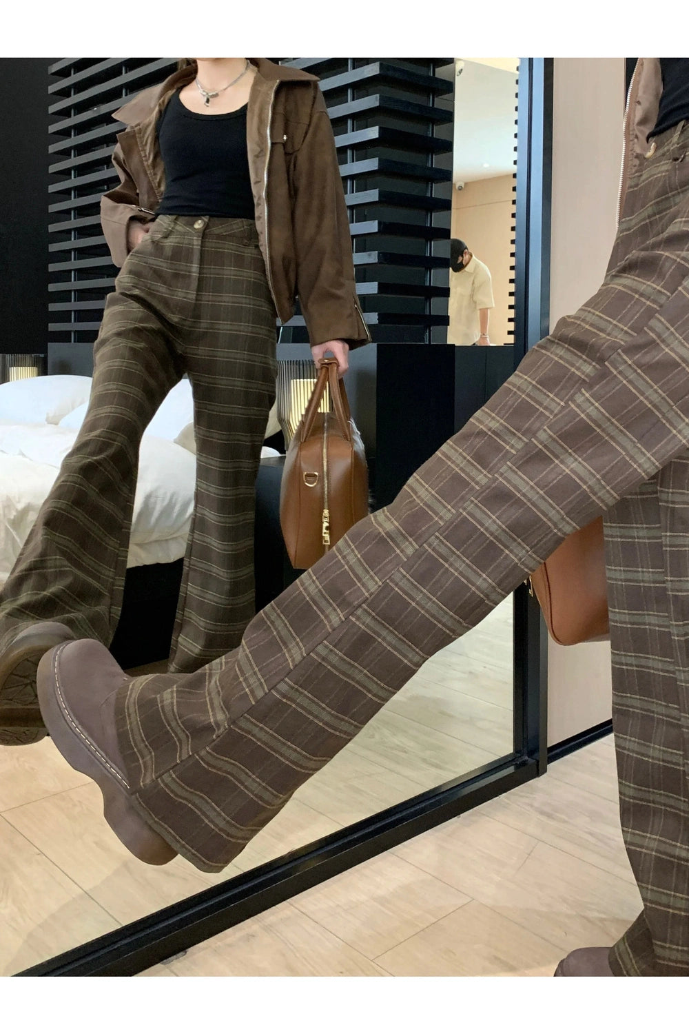 Retro High Waist Plaid Pants cottagecoreclothes
