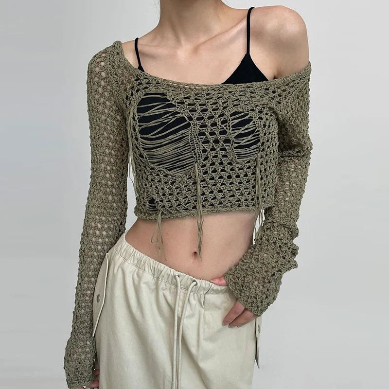 Knit Rib Slash Collar Top