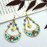 Fairycore Crescent Moon and Starry Mushroom Earrings