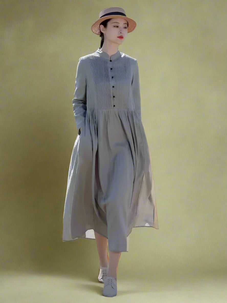 Vintage Pin-Tuck Long Sleeve Dress cottagecoreclothes