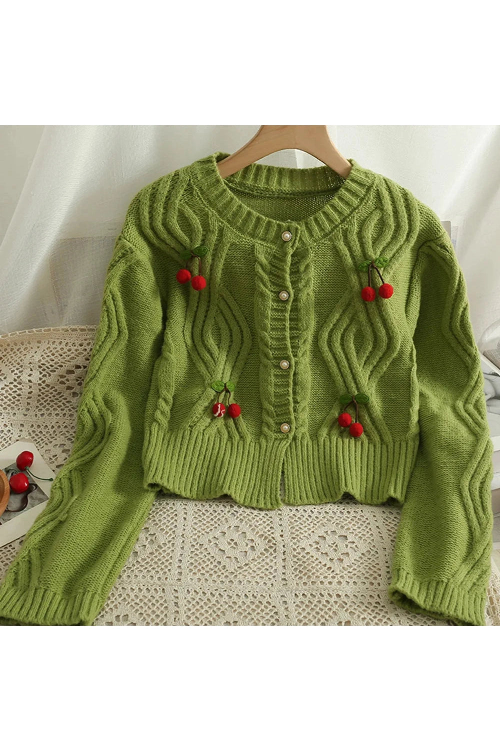 Cherry Cheer Cable Knit Fall Cardigan