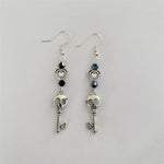 Vintage Heart and Skull Key Earrings