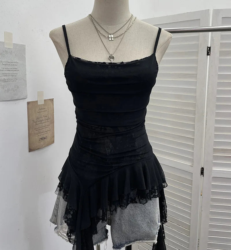Fairy Grunge Ashen Velvet Ruin Cami Dress