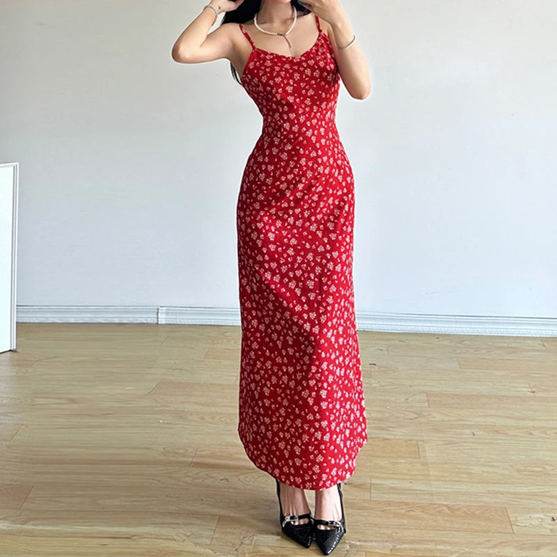 Vintage Blossom Print Spaghetti Strap Dress