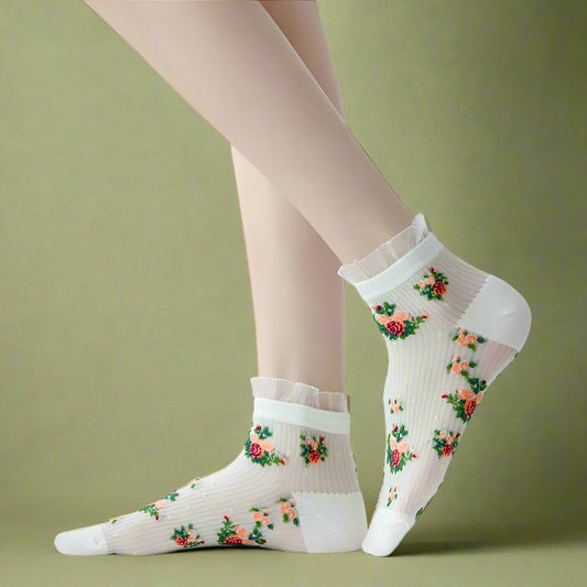 Cottagecore Floral Ruffle Ankle Socks cottagecoreclothes