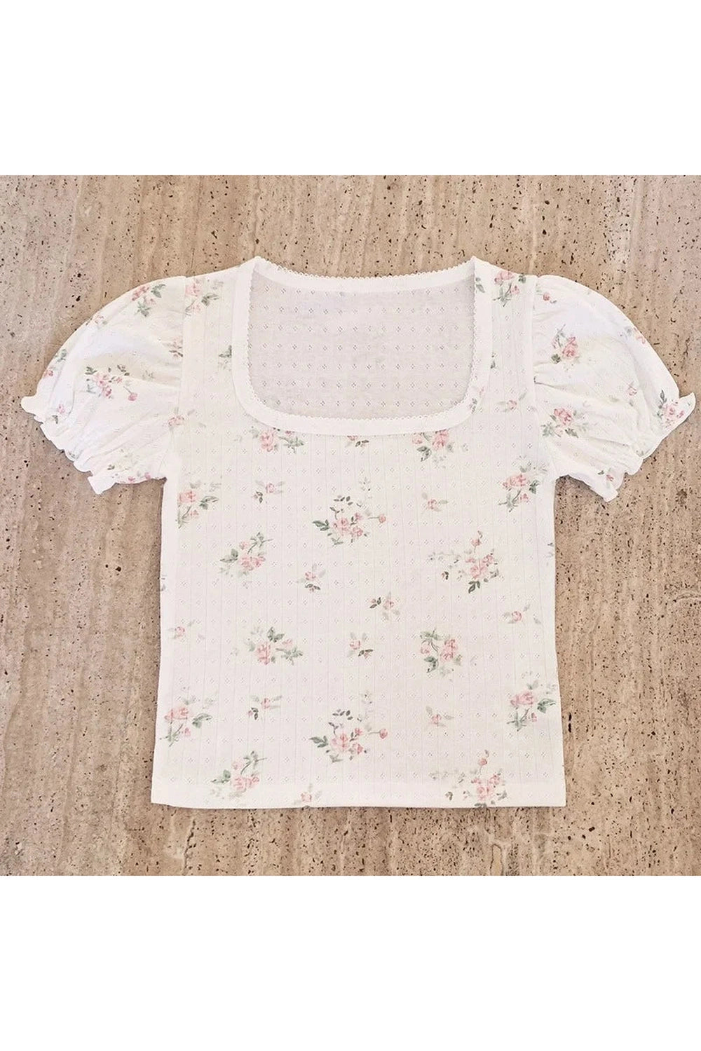 Vintage-Inspired Ribbed Floral Crop Top