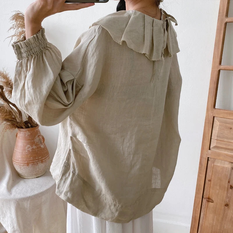 Vintage Ruffled Neck Peasant Blouse