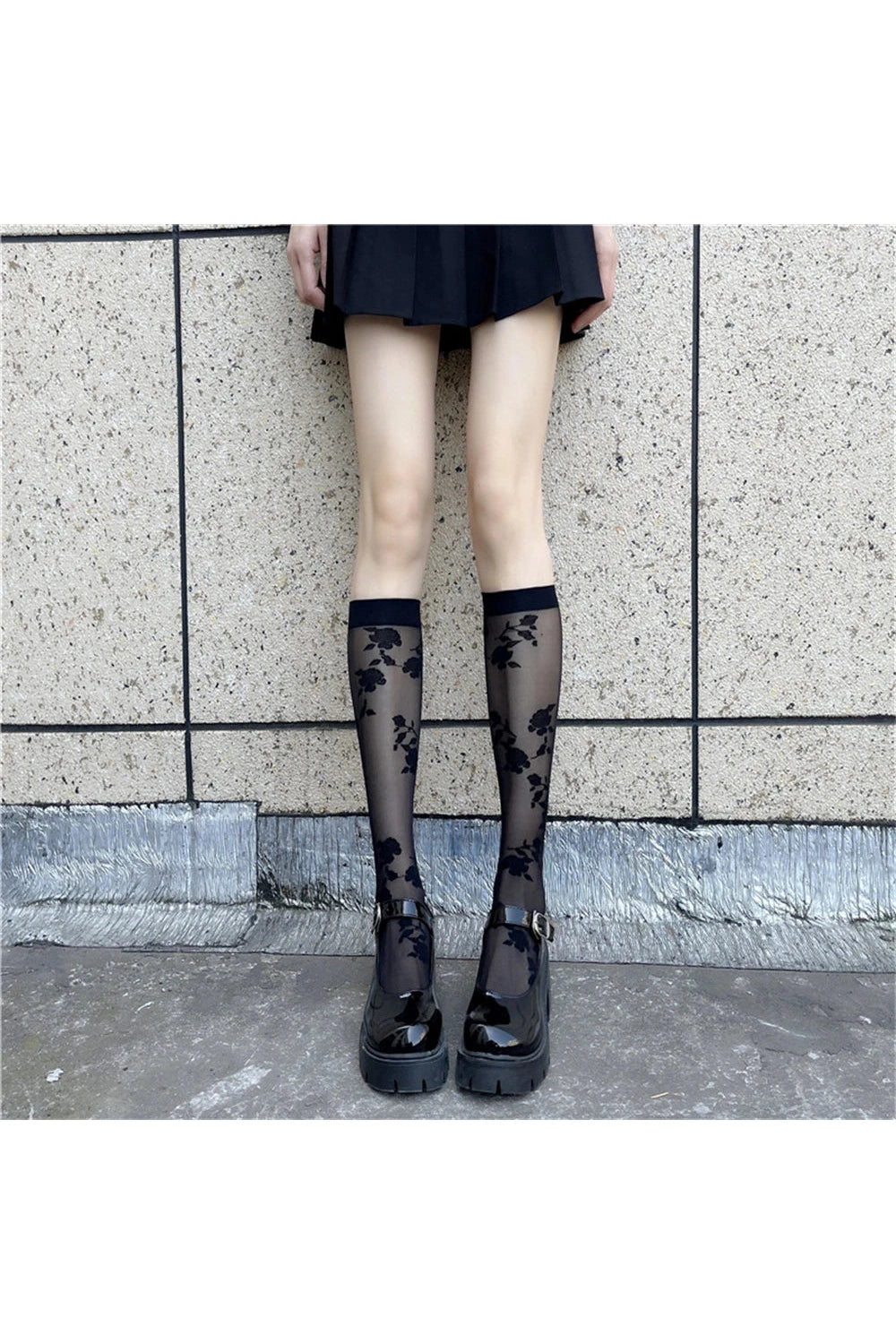 Floral Mesh Knee-High Socks