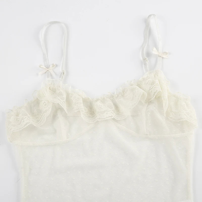 Fairycore Lace Trim Bow Strap Cami Top