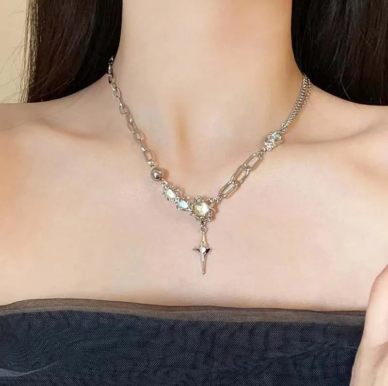Celestial Starburst Silver Necklace cottagecoreclothes