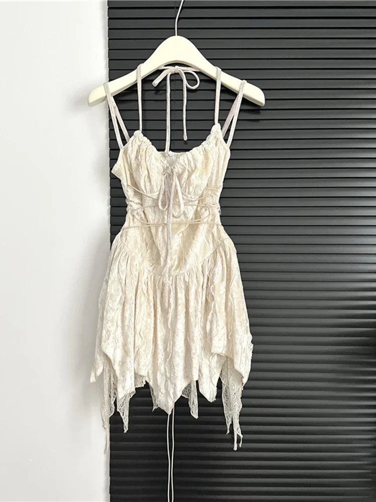 Fairycore Fallen Petal Lace Halter Mini Dress