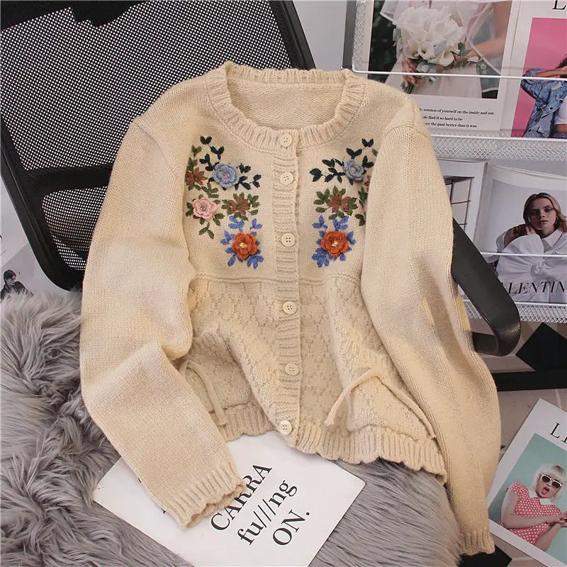 Cottagecore Embroidered Knit Cardigan