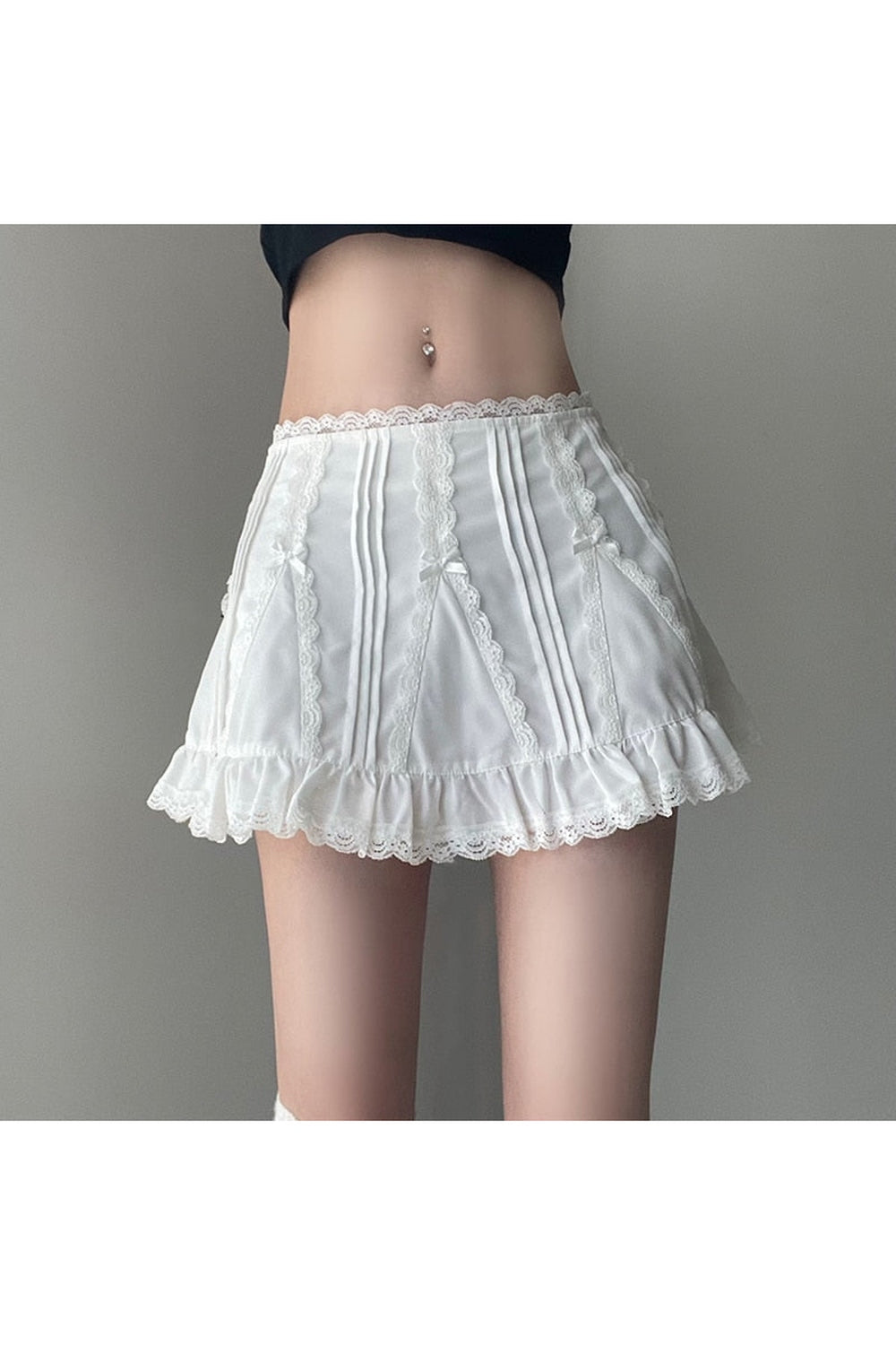 White Bow Lace Fairycore Mini Skirts