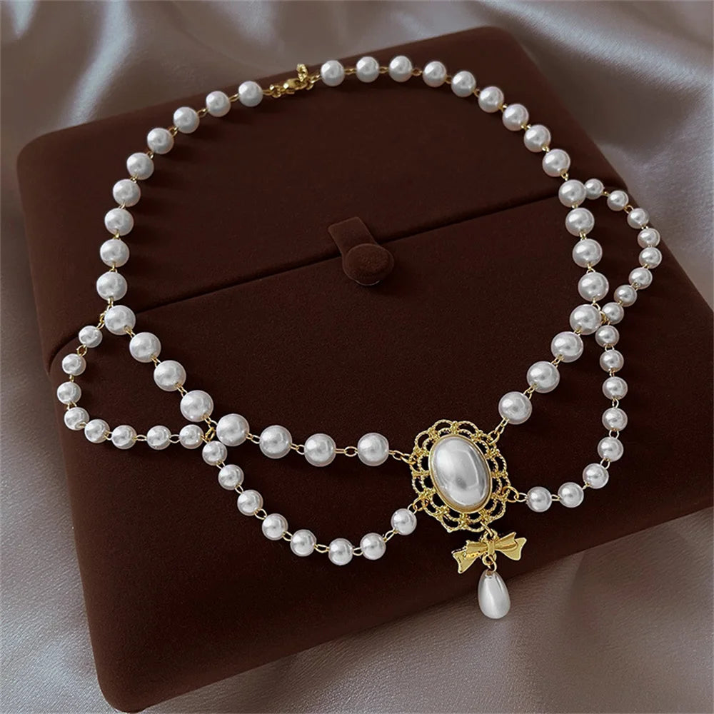 Victorian Pearl Cameo Layered Necklace