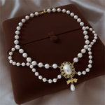 Victorian Pearl Cameo Layered Necklace