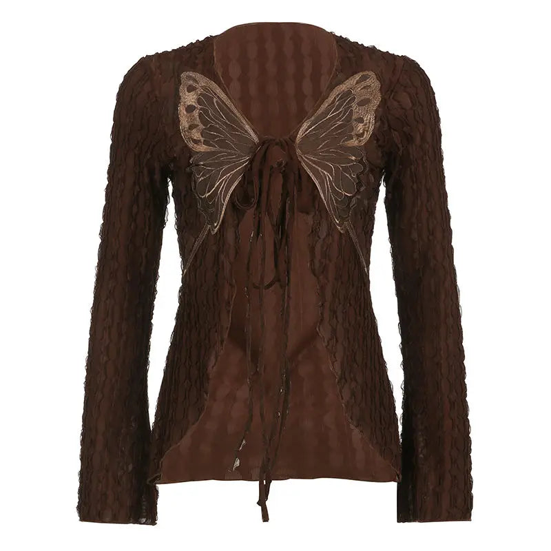 Fairycore Moth Wing Lace-Up Mesh Cardigan