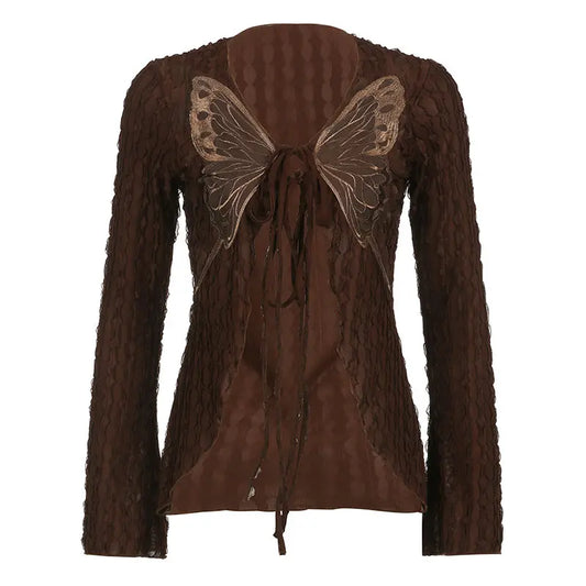 Fairycore Moth Wing Lace-Up Mesh Cardigan