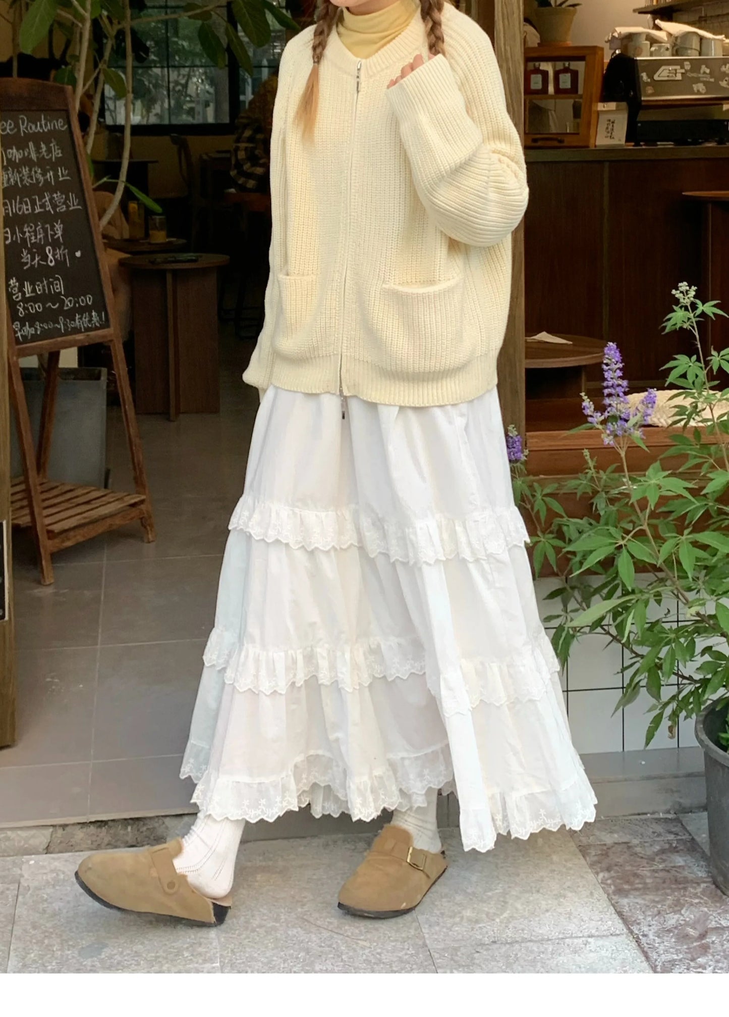 Prairie Eyelet Lace Tiered Maxi Skirt in White