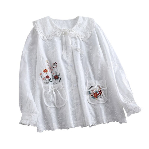 Mori Girl Embroidered Shirt