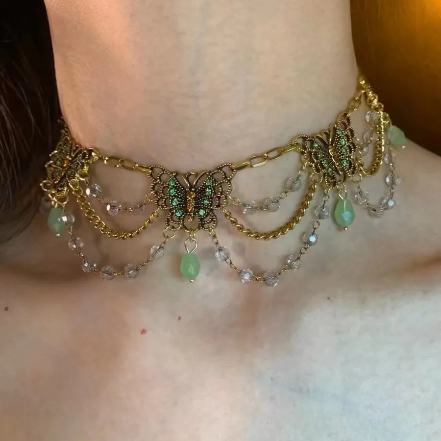 Red Velvet Butterfly Tassel Necklace