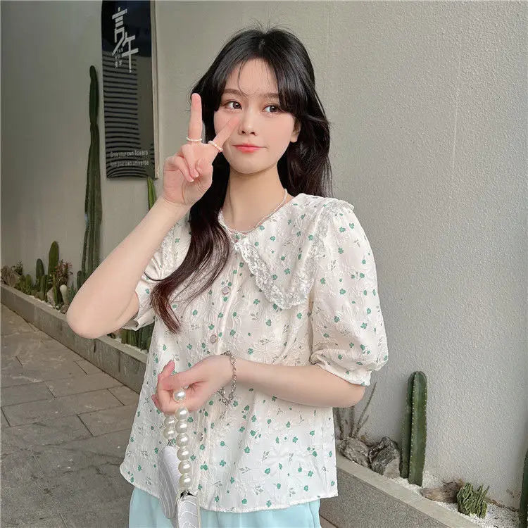 Cottagecore Clover Drift Lace Collar Blouse